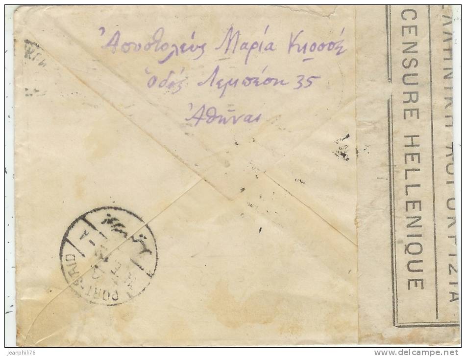 Lettre De Grèce Pour Port-Saïd Censure Hellenique Bilingue Timbre 279   1919 - Briefe U. Dokumente