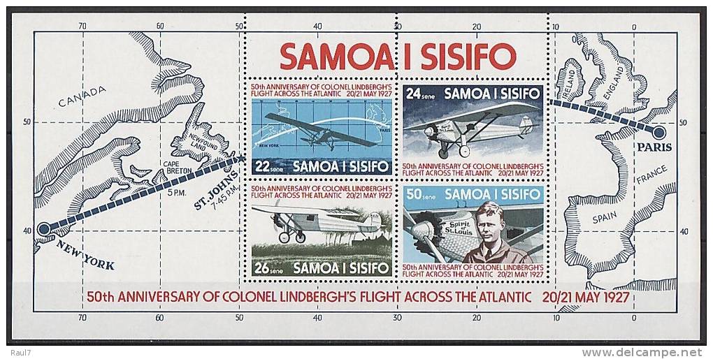 SAMOA 1977 - 50e Ann Vol Transatlantique Nord C. Lindbergh - BF Neufs // Mnh - Samoa (Staat)