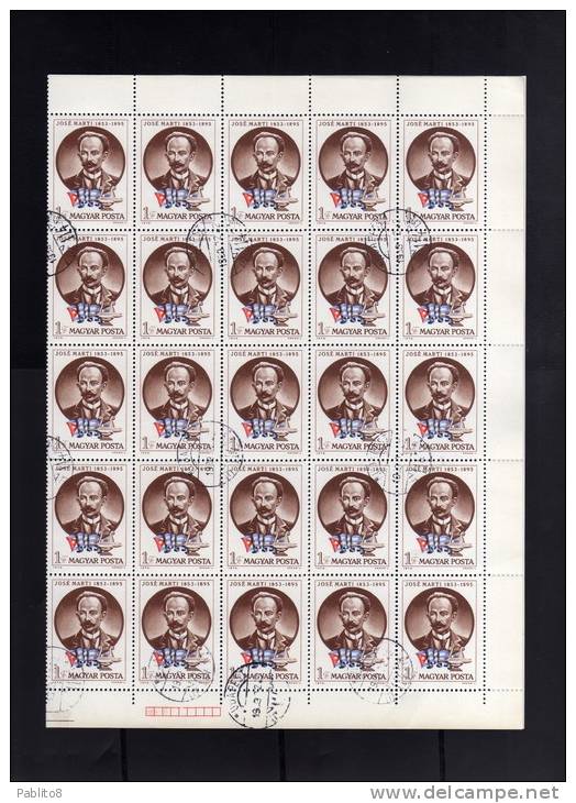 HUNGARY - UNGHERIA - MAGYAR 1973 Events, Anniversary, 120th Birth Anniv Of Jose Marti Cuban Patriot J. Marti  SHEET USED - Full Sheets & Multiples