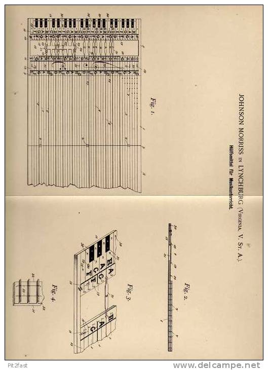Original Patentschrift - J. Moriss In Lynchburg , 1899 , Musikunterricht - Hilfsmittel , Musik , Komposition !!! - Musikinstrumente