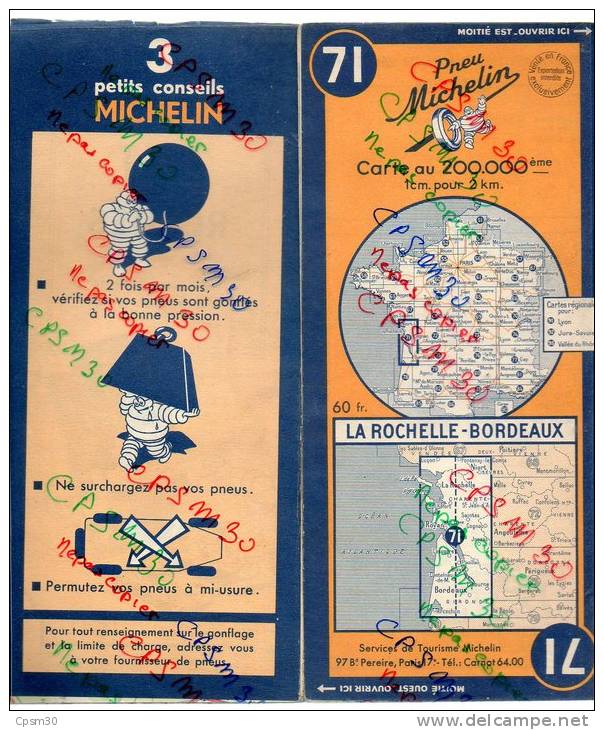 Carte Géographique MICHELIN - N° 071 La ROCHELLE - BORDEAUX 1949 - Strassenkarten