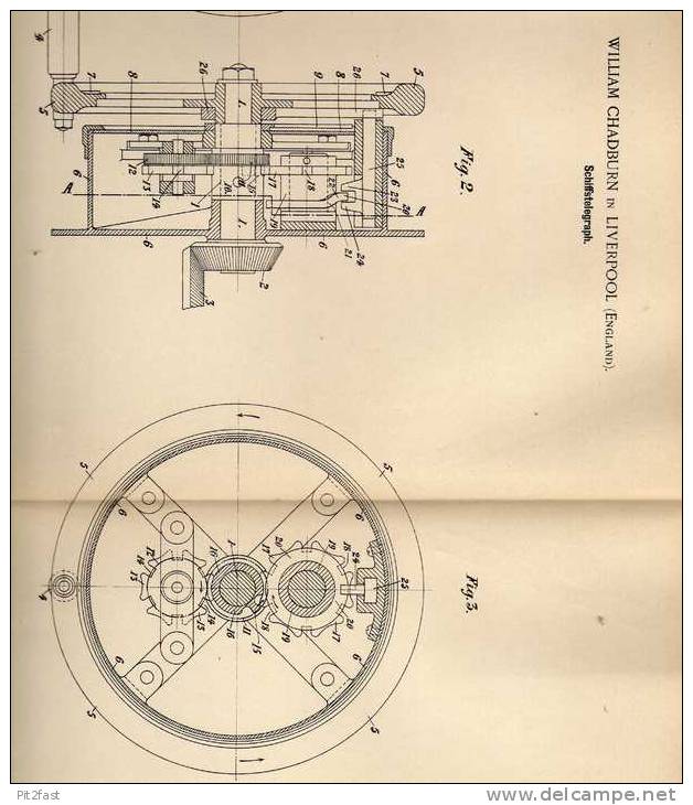 Original Patentschrift - W. Chadburn In Liverpool , 1899 , Telegraph Für Schiffe , Schiffstelegraph !!! - Other & Unclassified