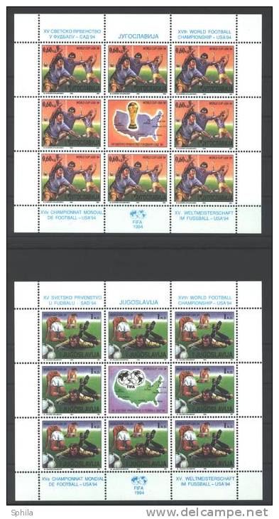 Jugoslawien - Yugoslavia 1994 World Football Championships In USA Mini Sheets Of 8 + Label MNH, 2 X; Mi.2660-61 - Hojas Y Bloques