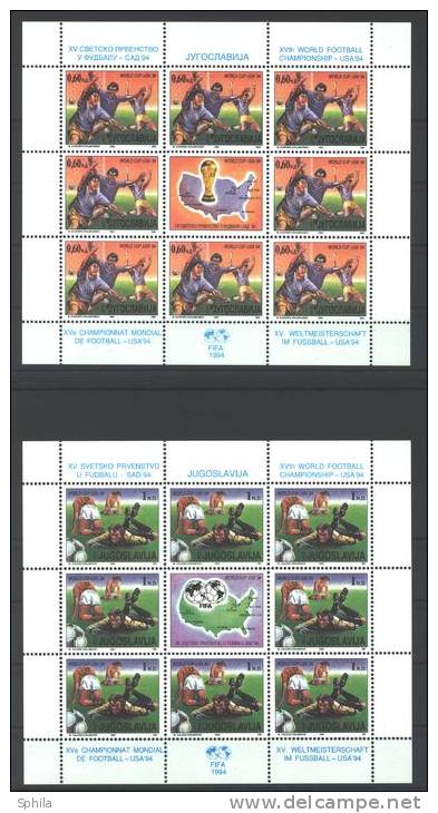 Jugoslawien - Yugoslavia 1994 World Football Championships In USA Mini Sheets Of 8 + Label MNH, 5 X; Mi.2660-61 - Blocks & Sheetlets