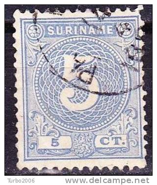 SURINAME 1890-93 Type Cijfer 5 Cent Blauw Tanding 12½  NVPH 20 - Suriname ... - 1975