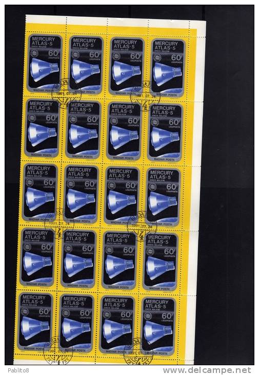 HUNGARY - UNGHERIA - MAGYAR 1975 SPACE MERCURY ATLAS 5 ENOS MAJOM - SPAZIO SHEET - FOGLIO USED - Full Sheets & Multiples