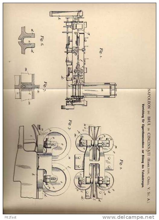 Original Patentschrift - Napoleon Du Brul In Cincinnati , 1900 , Cigaretten - Maschine , Cigarette , Tabak !!! - Documents