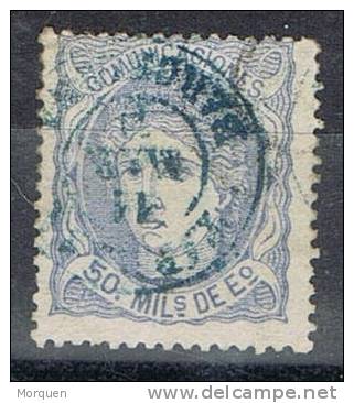 Sello 50 Milesimas Alegoria 1870, Fechador Azul TARRASA (Barcelona), Num 107 º - Used Stamps