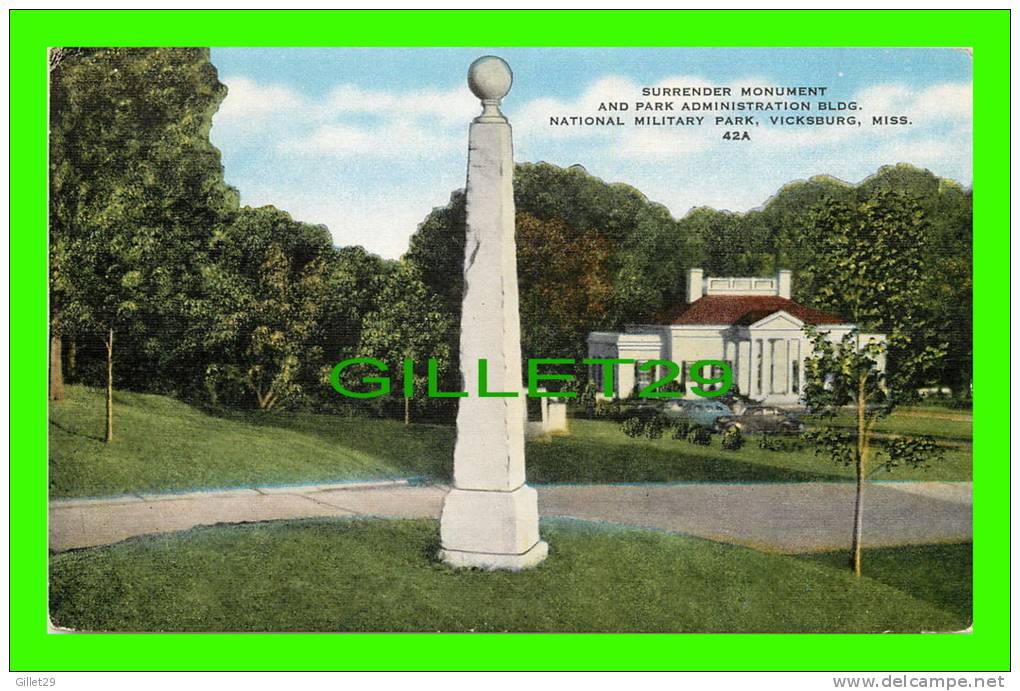 VICKSBURG, MS - SURRENDER MONUMENT & PARK ADM. BLDG. NATIONAL MILITARY PARK - CAPITOL NEWS - - Autres & Non Classés