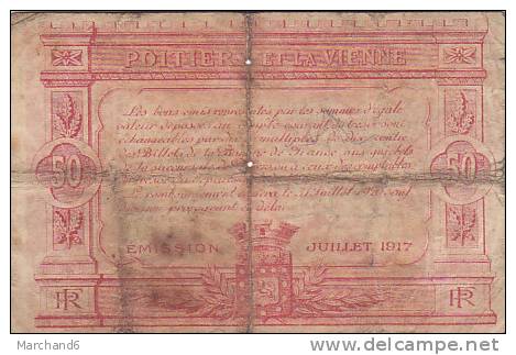 BILLET CHAMBRE DE COMMERCE POITIERS VIENNE BON DE 50 CTS N° 84972 Série B2 1914 Octobre 1915 - Cámara De Comercio