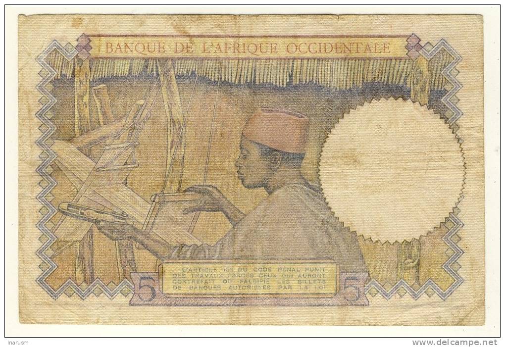 Afrique Occidentale  -  West Africa  -   5 Francs  -  2/3/43  -  Chiffre Rouge  -  P. 26 - États D'Afrique De L'Ouest