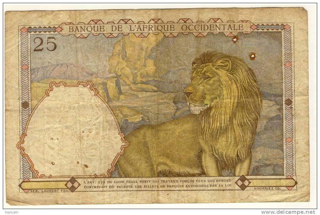 Afrique Occidentale  -  West Africa  -   25 Francs  -  12/8/1937  -  Chiffre Bleu  -  P. 22 - Andere - Afrika