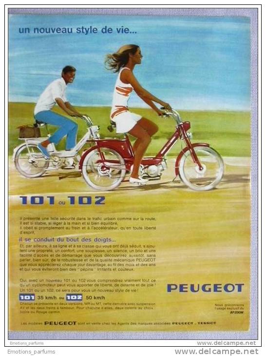 Publicité Papier 1969  Peugeot 101 Ou 102 Cyclomoteur Mob Mobylette Velomoteur - Publicités