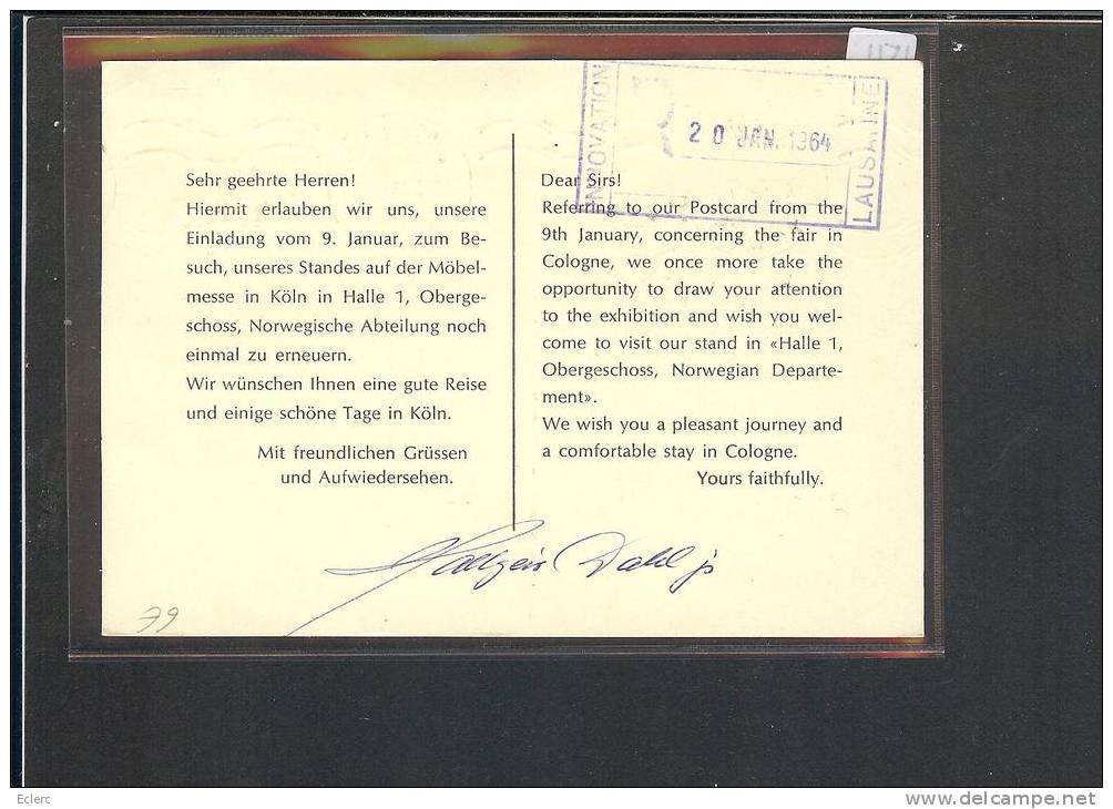 NORVEGE - CARTE MEUBLES A. GRASAASEN OSLO NORWAY  - VOIR IMAGE POUR LES DETAILS - Briefe U. Dokumente