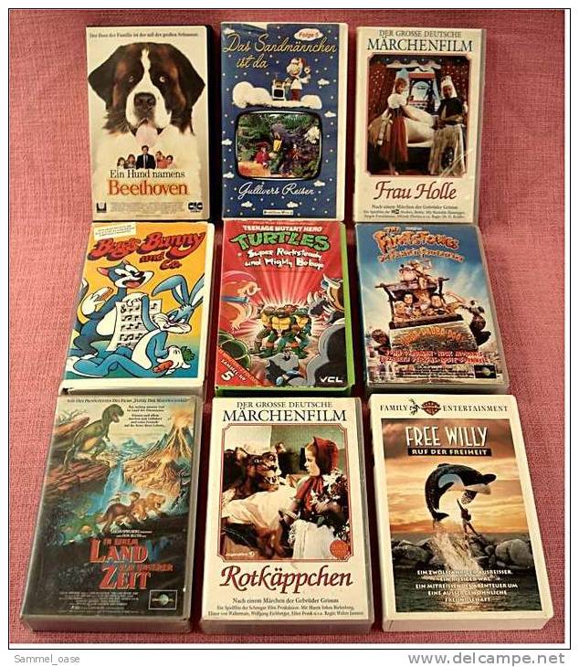 9 X VHS Video Kinderfilme ,  Sandmännchen - Frau Holle - Bugs Bunny - Flintstones - Turtles - Kinder & Familie