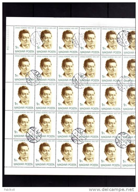 HUNGARY - UNGHERIA - MAGYAR 1980 Economist & Statesman Ferenc Erdei SHEET FOGLIO USED - Full Sheets & Multiples