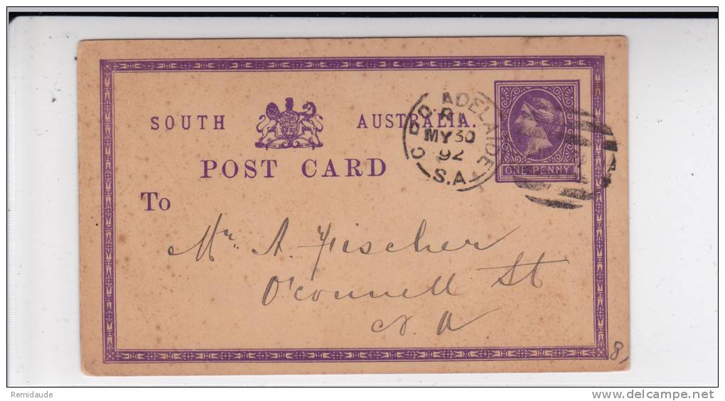 SOUTH AUSTRALIA - 1892 - CARTE POSTALE ENTIER De ADELAÏDE - Covers & Documents