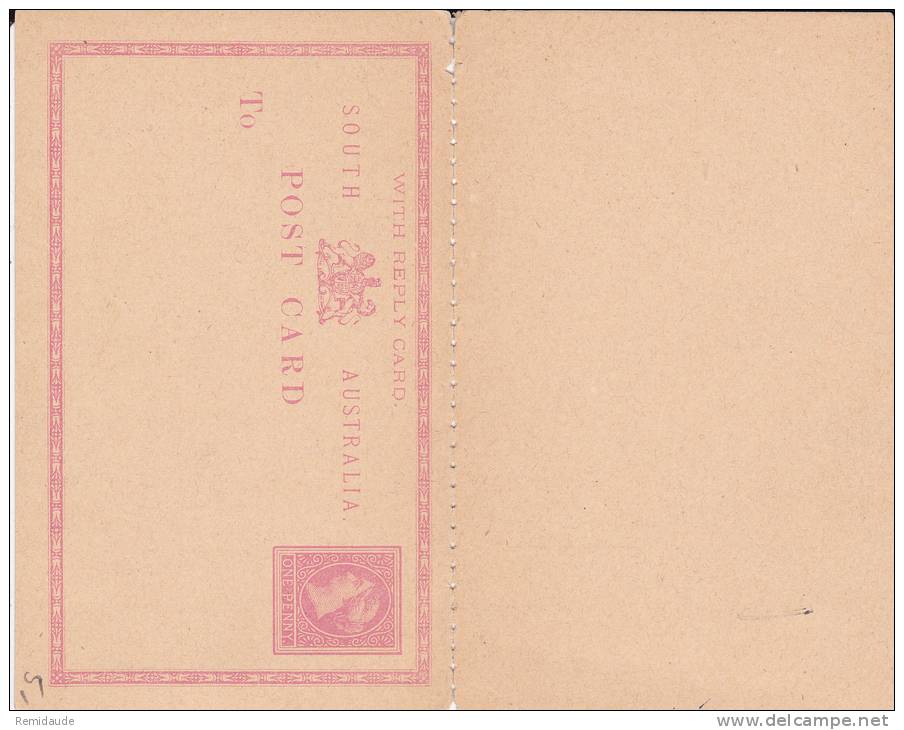 SOUTH AUSTRALIA - CARTE POSTALE ENTIER Avec REPONSE PAYEE - DECOUPE Au 3/4 ENTRE LES 2 CARTES - Lettres & Documents