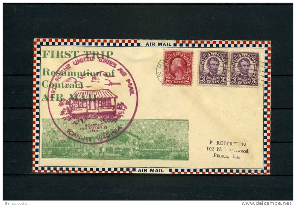 USA 1934 Airmail First Flight Cover. Roanoke Virginia - 1c. 1918-1940 Covers