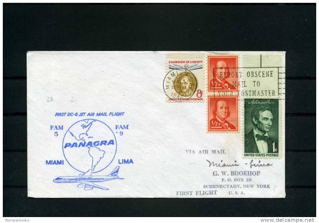 USA 1960 Miami - Lima Peru Panagra First Flight Cover - 2c. 1941-1960 Covers