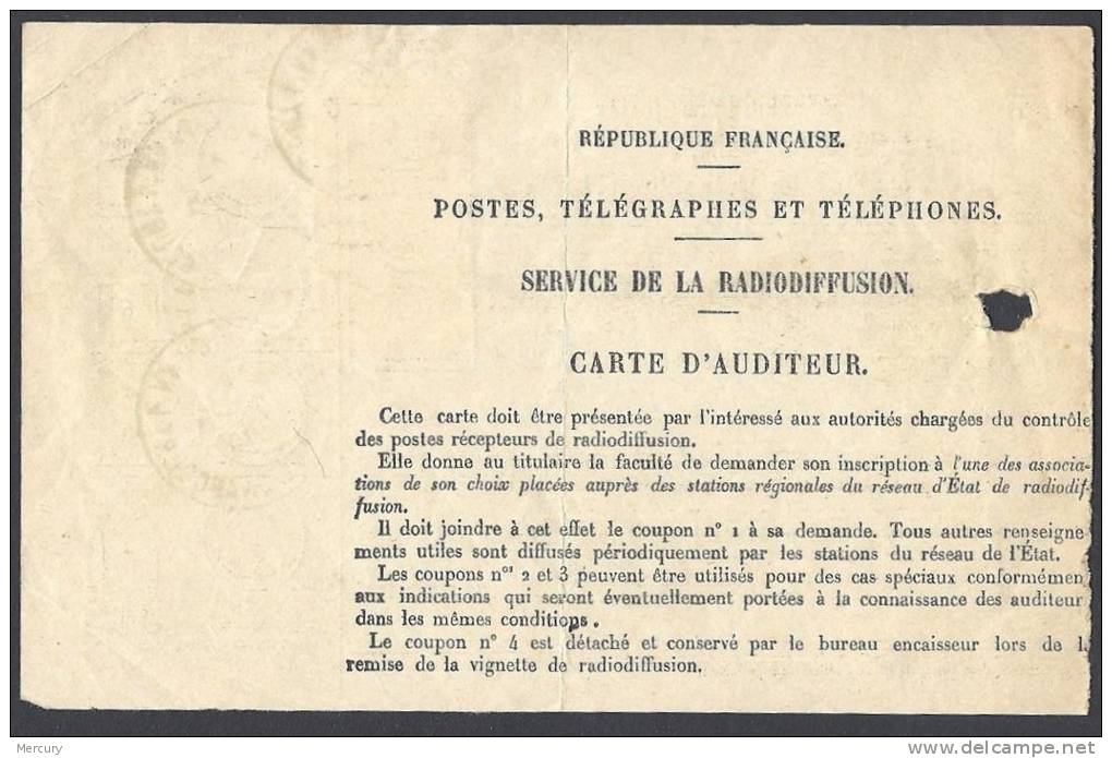 FRANCE - Rare Document Entier Du Service De La Radiodiffusion - Postes, Télégraphe Et Téléphone - 2 Scans - Radiodiffusion