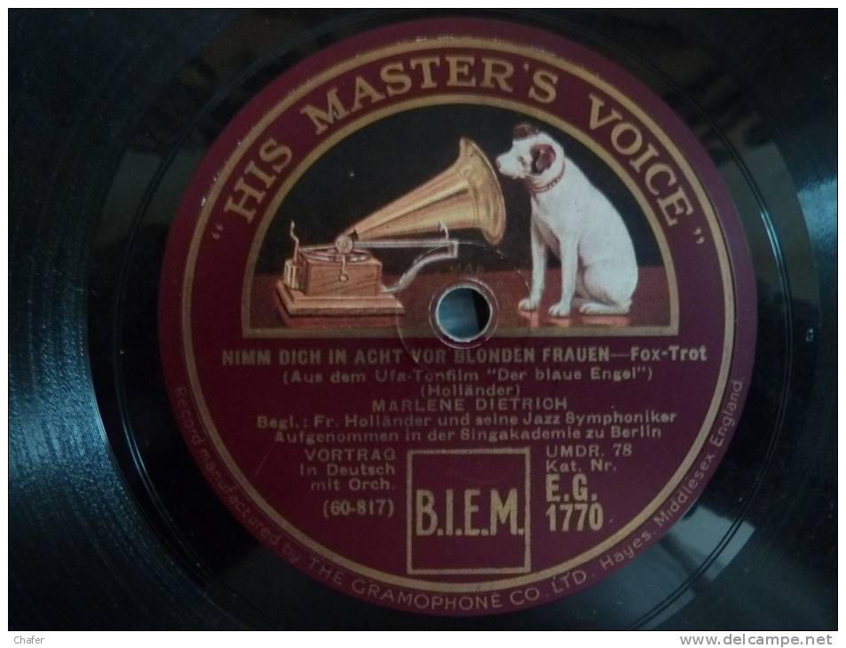 - 78 Tours - His Master´s Voice - Marléne Dietrich - Ich Bim Von Kopf Bis Fuss Auf Liebe Eingestellt - Imp D´angleterre - 78 Rpm - Schellackplatten