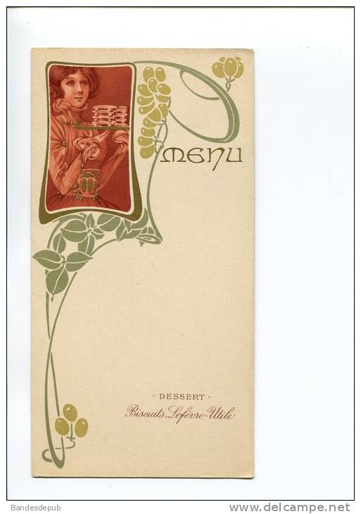 LU LEFEVRE UTILE MENU DORE ART NOUVEAU JEUNE FEMME BISCUIT Style Kirchner - Lu