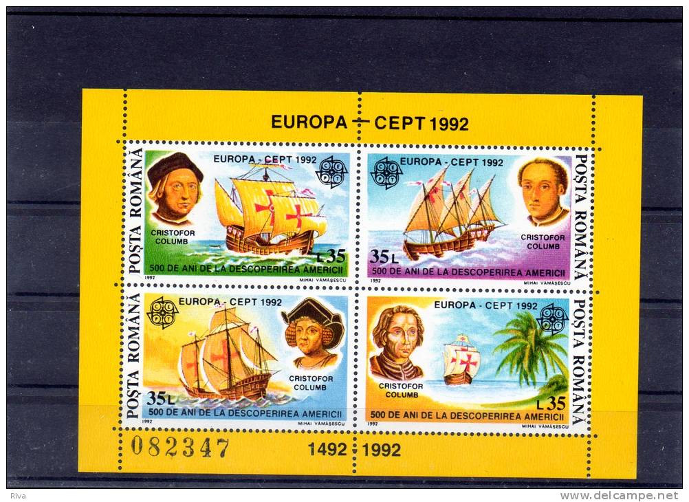 EUROPA--CEPT 1992 (POSTA ROMANA ) (B/F N° 220 Luxe ** - 1992