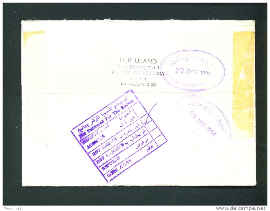 SWEDEN  -  1994 Registered Airmail Cover To Kuwait As Scans - Lettres & Documents