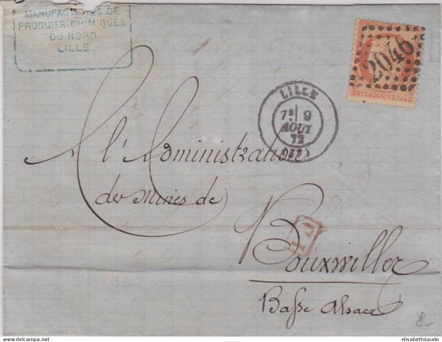 SIEGE - 1872 - FRAGMENT De LETTRE De LILLE (NORD) Pour BOUXWILLER (ALSACE ANNEXEE) - COTE MAURY = 110 EUROS - 1870 Assedio Di Parigi