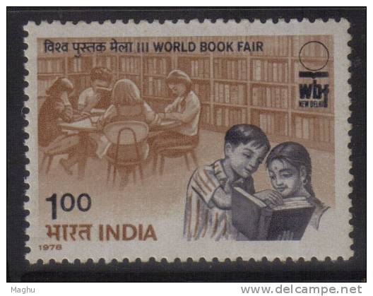 India MNH 1978, World Book Fair.,, Children In  Library,  Book, Kinder - Unused Stamps