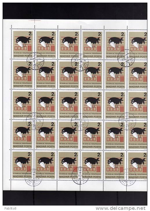 HUNGARY - UNGHERIA - MAGYAR 1983 Events 10th Anniversary Postal Codes. Raven And Envelope Address Mark SHEET FOGLIO USED - Feuilles Complètes Et Multiples