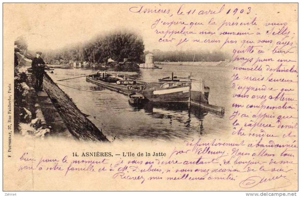 Chaland - Péniche -  14 - Asnières - L'Ille De La Jatte  -  Avril 1903 - Hausboote