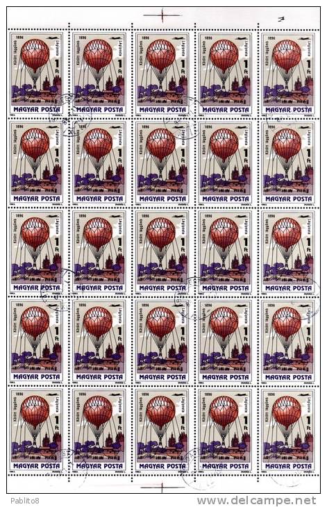 HUNGARY - UNGHERIA - MAGYAR 1983 Transport Hot-Air Balloon Bicent Manned Flight Menner Budapest 1896  SHEET FOGLIO USED - Full Sheets & Multiples