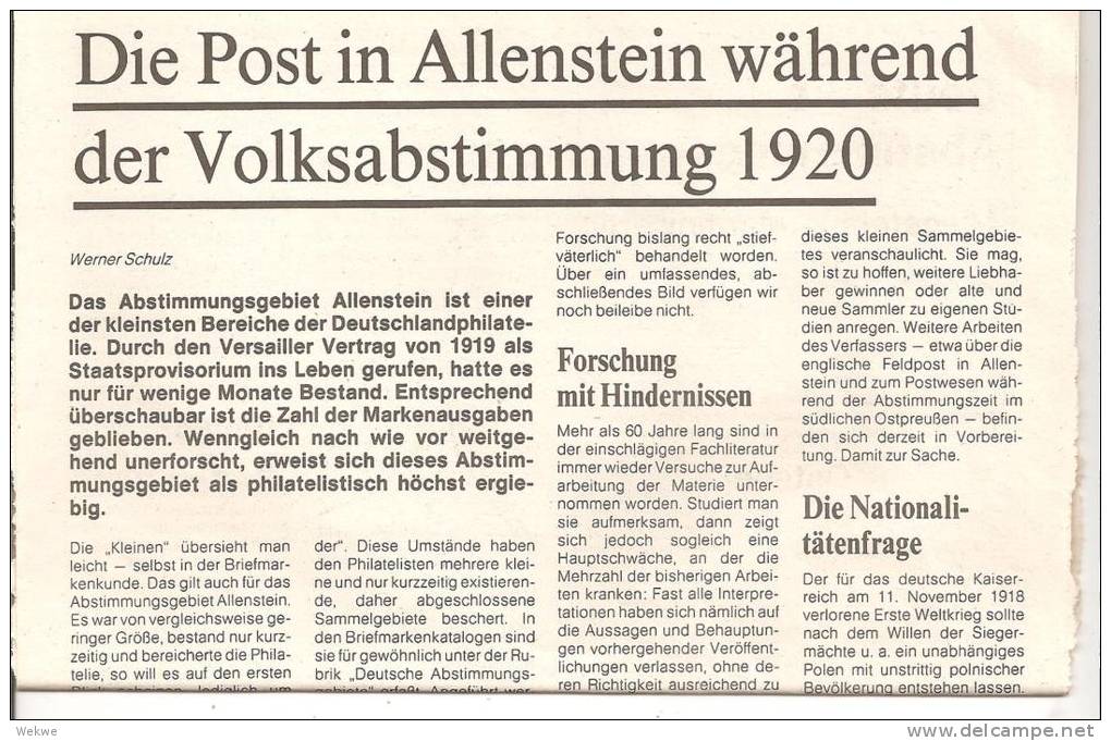 Allenstein-Abstimmungsgebiet,  Inkl. Alliierte Feldpost(9 DIN A4 Seiten) - Filatelia E Historia De Correos