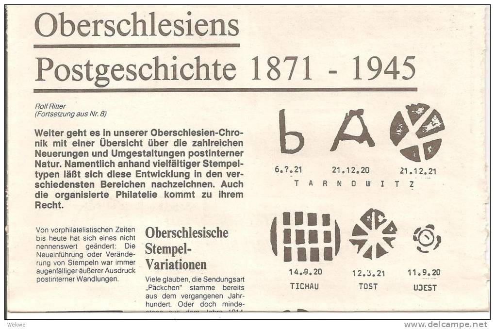 Oberschlesien 1871-1945 Mit Zahlreichen Stempelabbildungen (4 DIN A4 Seiten) - Filatelia E Storia Postale