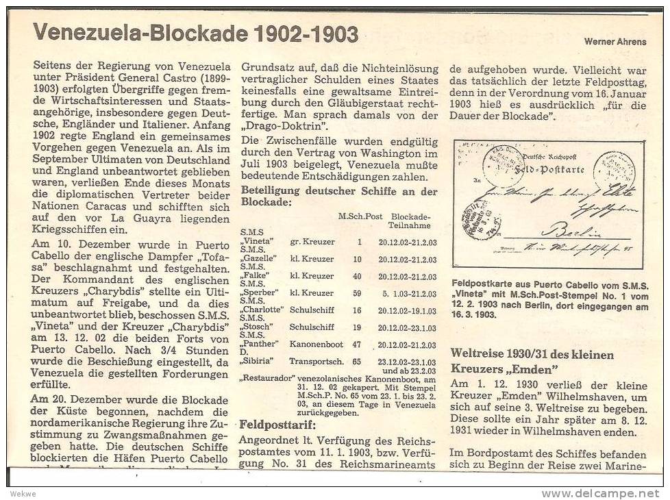 Venezuela Seeblockade 1902-03 Durch Dt. Kriegsschiffe + Weltreise Kreuzer EMDEN 1930/31 - Poste Maritime & Histoire Postale