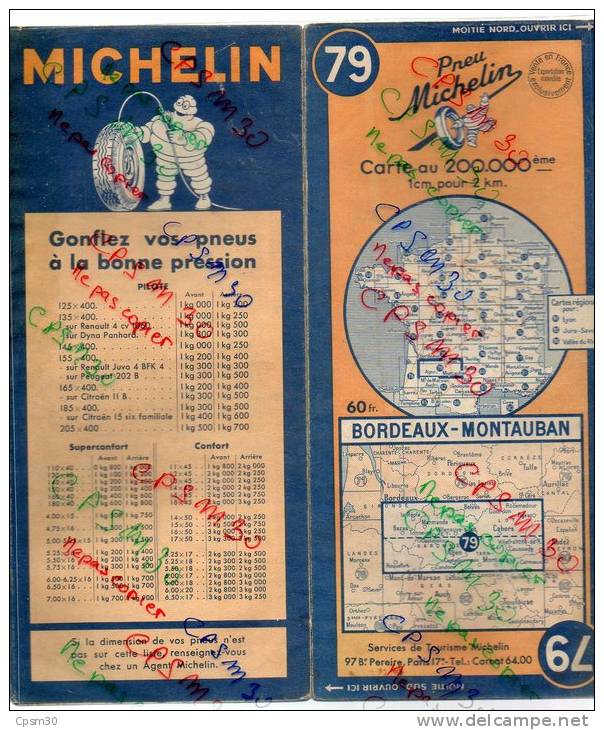 Carte Géographique MICHELIN - N° 079 BORDEAUX - MONTAUBAN 1948 - Strassenkarten