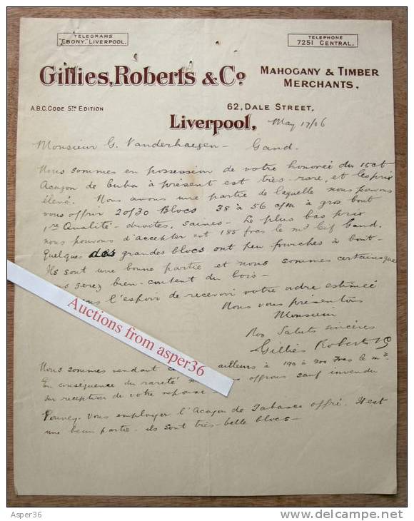 Timber Merchants, Gillies, Roberts & Co, Dale Street, Liverpool 1906 - Royaume-Uni