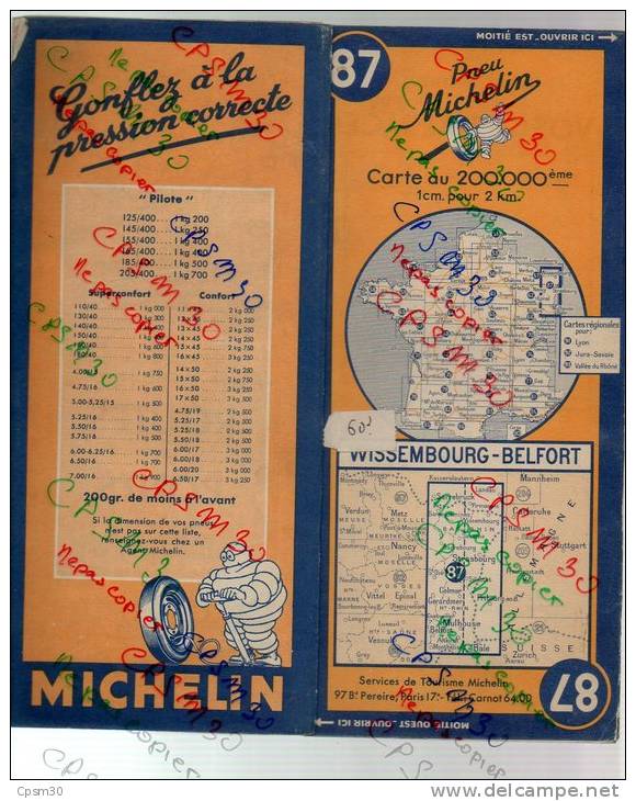 Carte Géographique MICHELIN - N° 087 WISSEMBOURG - BELFORT 1948 - Strassenkarten