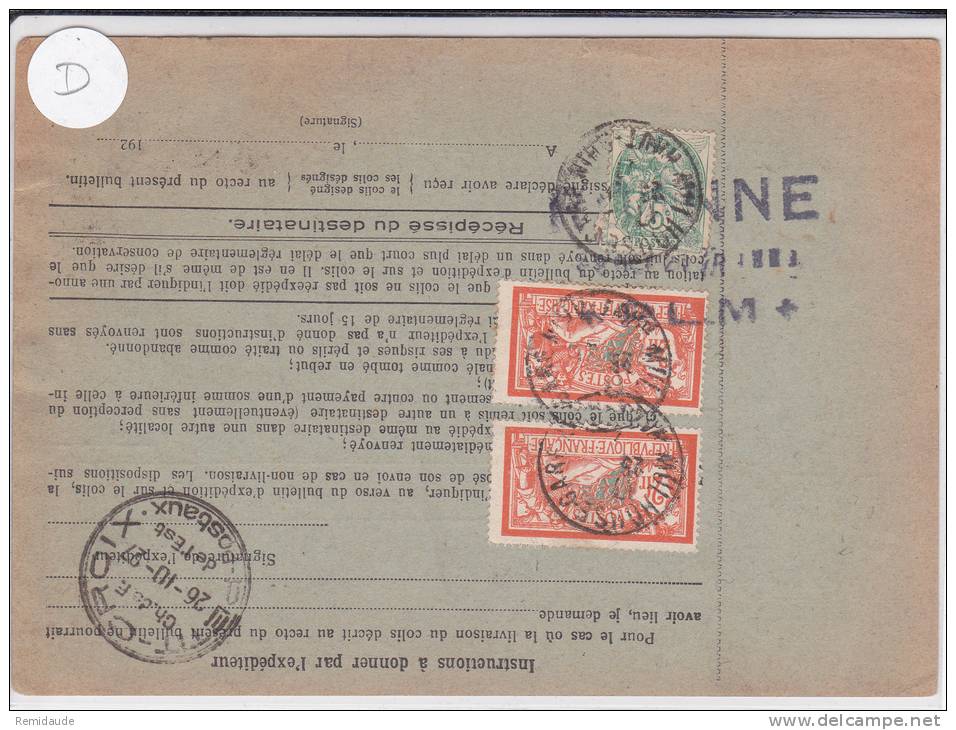 ALSACE - 1927 - CARTE BULLETIN D'EXPEDITION VALEUR DECLAREE De MULHOUSE Pour ROANNE Avec TIMBRE FISCAL + MERSON + BLANC - Covers & Documents