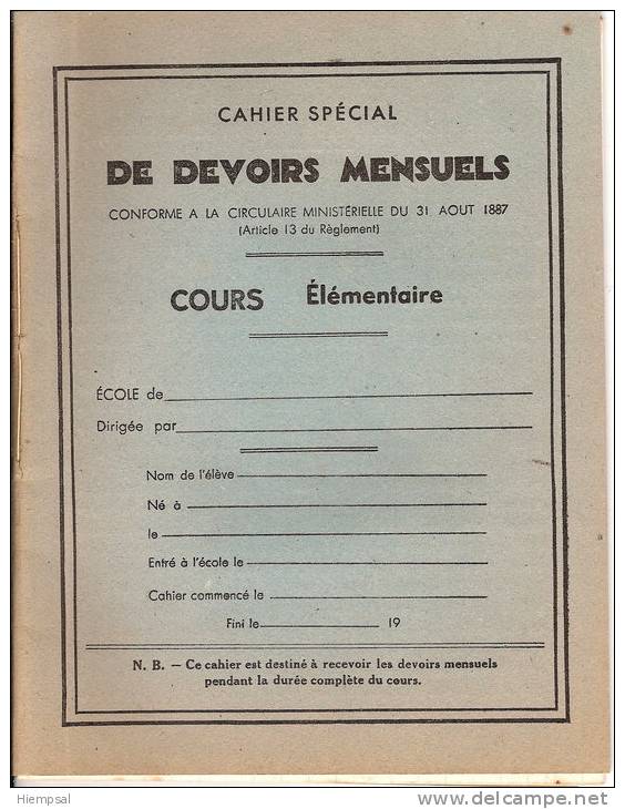 CAHIER  SPECIAL-- DE DEVOIRS MENSUELS     ( DESSINS  ET ECRITURES  DANS PAGES INTERIEURS - Other & Unclassified