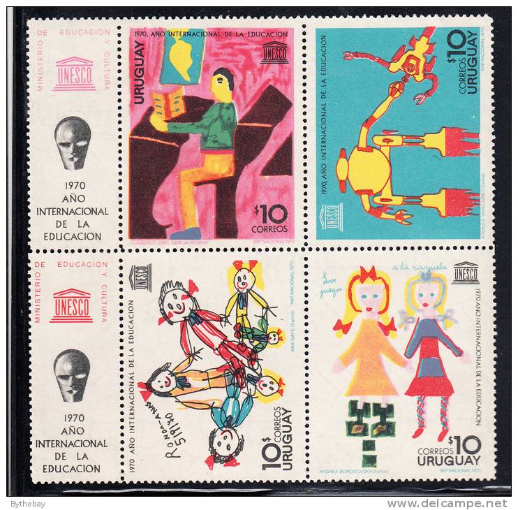 Uruguay MNH Scott #789a Block Of 4 Plus 2 Labels - International Education Year - #788 Creased - Uruguay