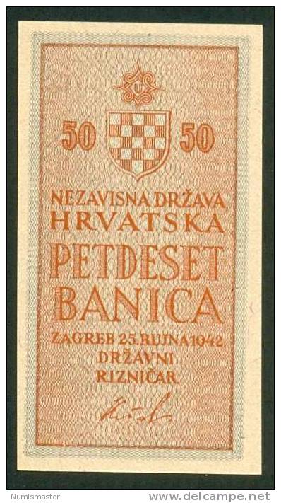 CROATIA , N D H , 50 BANICA 25.9.1941. P-6 , UNC - Croatia
