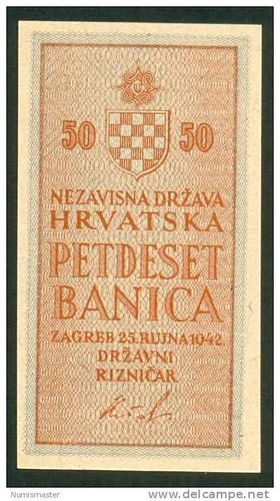 CROATIA , N D H , 50 BANICA 25.9.1941. P-6 , UNC - Croatie