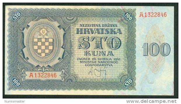 CROATIA , N D H , 100 KUNA 26.5.1941. P-2 , XF - Croatie