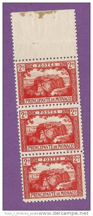 MONACO TIMBRE N° 61 NEUF SANS CHARNIERE LE ROCHER BANDE DE 3 - Unused Stamps