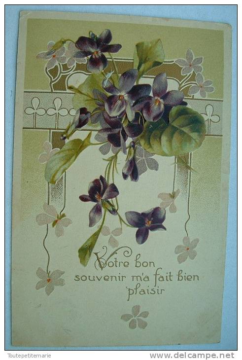 Carte Gauffrée Fleurs Violettes Votre Bon Souvenir M'a Fait Bien Plaisir - Autres & Non Classés