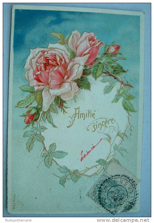 Carte Gauffrée Roses Amitié Sincere - Autres & Non Classés
