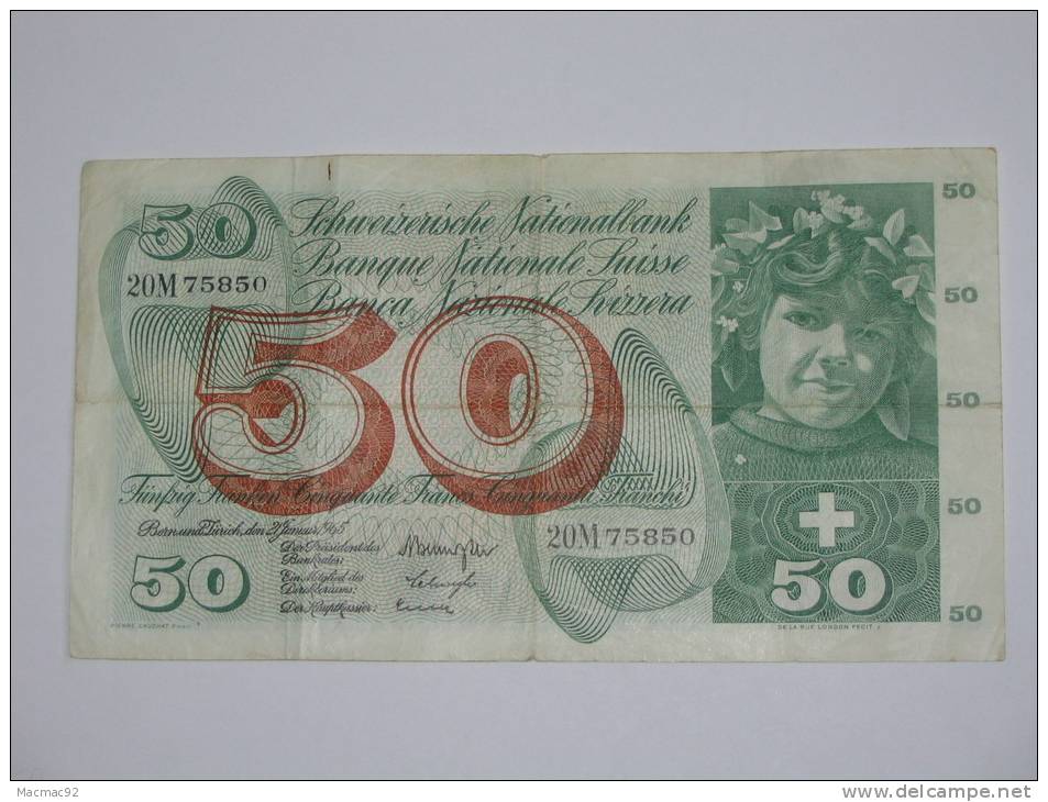 50 Francs SUISSE 1965 - Banque Nationale Suisse - Schweizerische Nationalbank - Switzerland